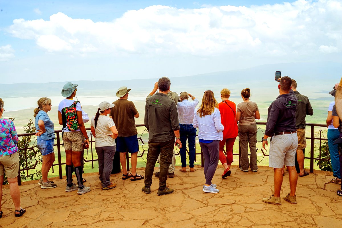 Visitors at a viewpoint on the rim of the Ngorongoro Crater