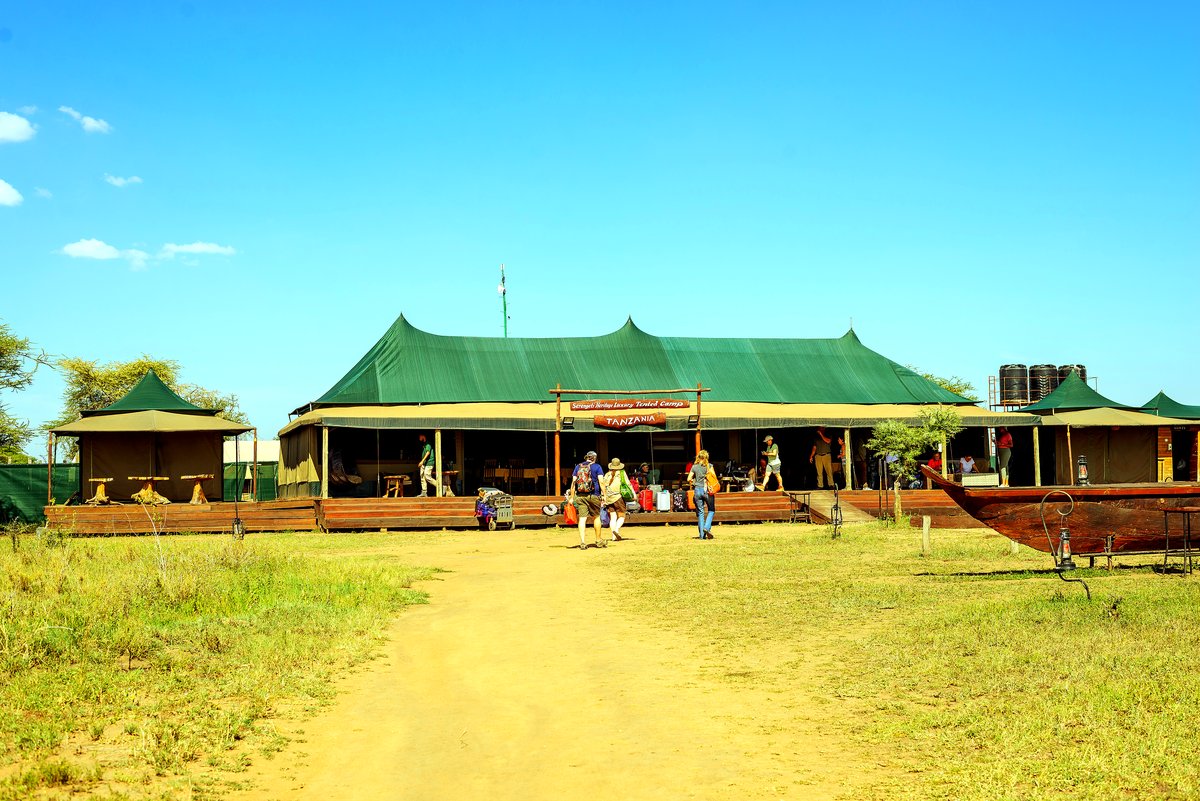 A thatched safari lodge in Tanzania