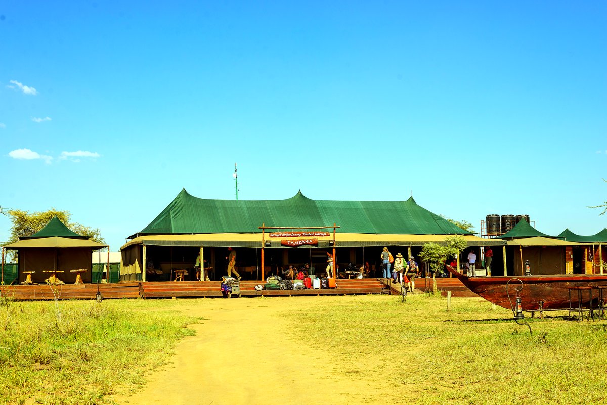 A thatched safari lodge in Tanzania